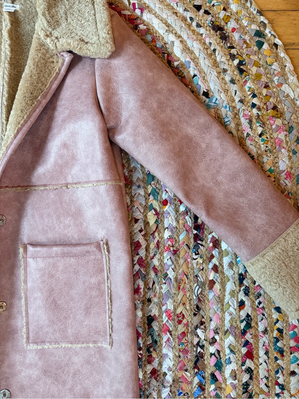 Kimchi Blue Dusty Pink Faux-Shearling Long Trench Coat - Picture 3 of 9